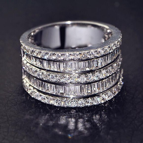 NEW 18K Baguette & Round Diamond Stacked Wide Band - Picture 3 of 6